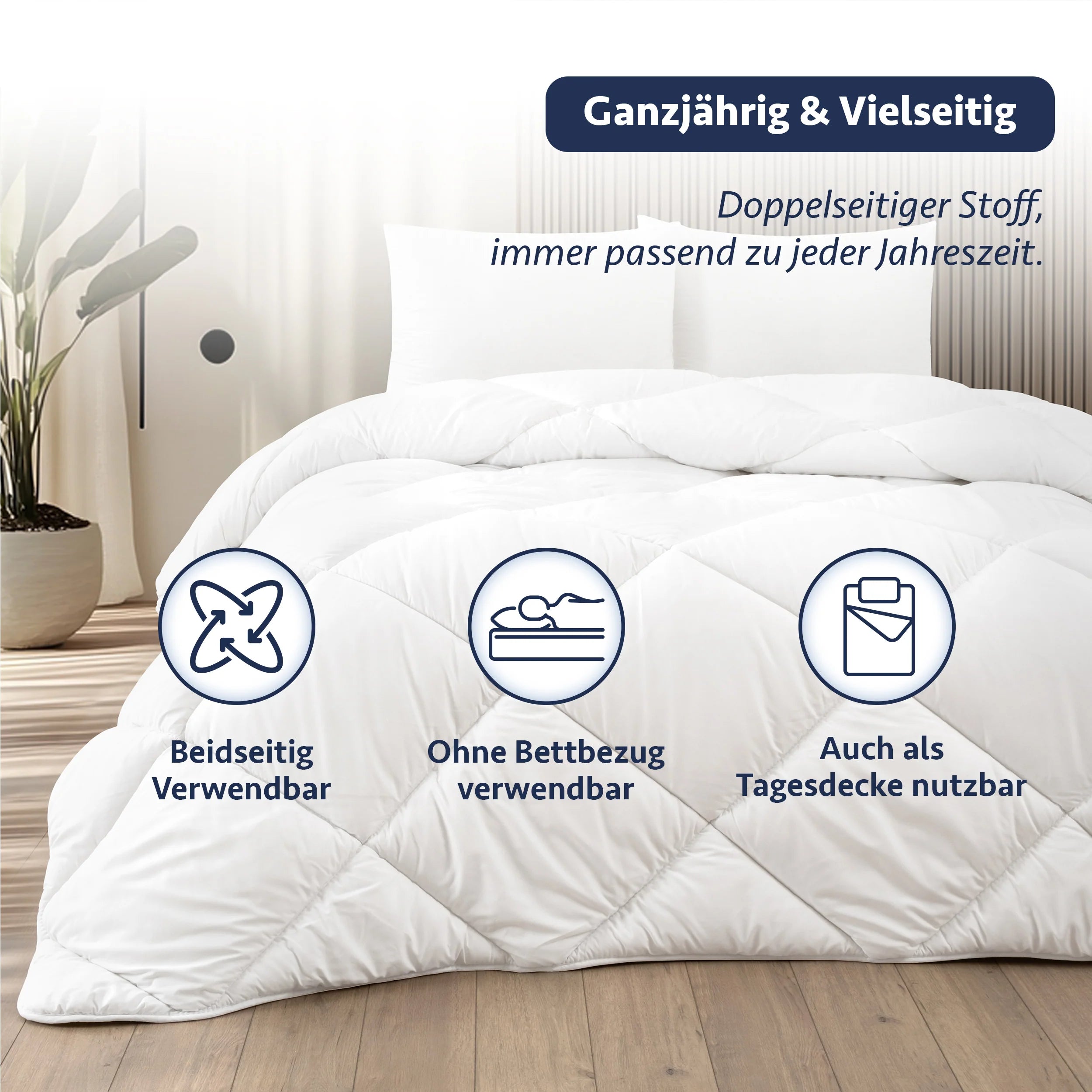 Premium Steppdecke – 4-Jahreszeiten, Doppelseitig, Hypoallergen